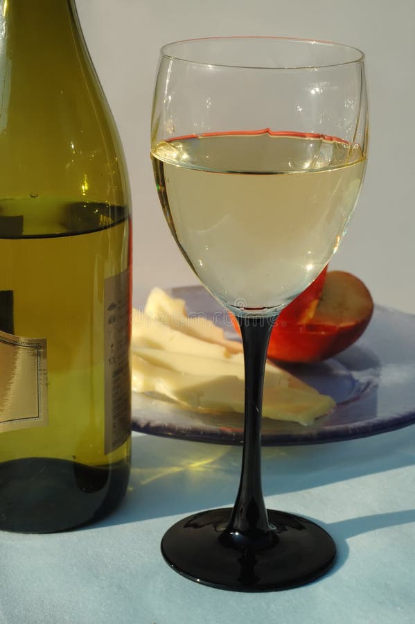 White Dessert Wine Served with Cheese and Fruits Stock Photo Image of