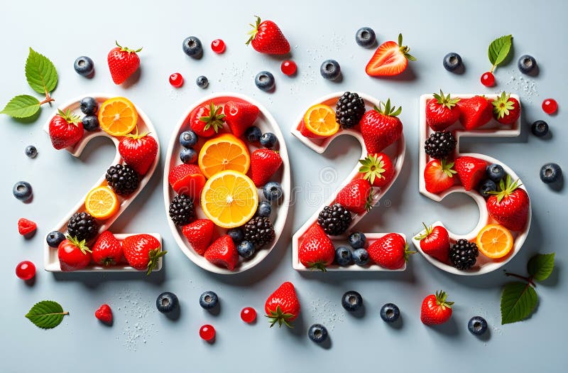 2025 dishes filled with colorful berries royalty free illustration