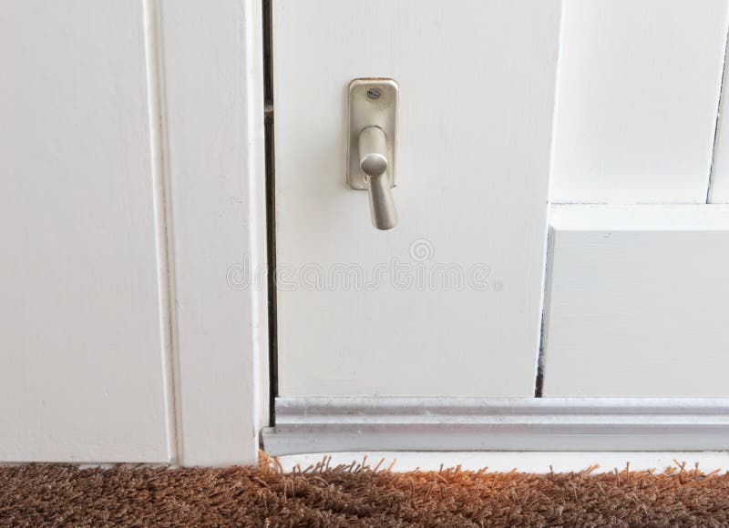 White door with security lock doorhandle royalty free stock photo