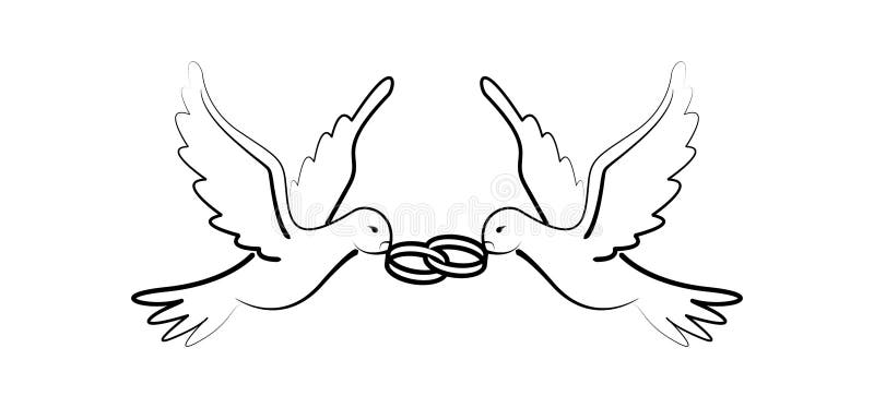 White Dove Birds Decorative Ornament Marriage Card Minimal Drawing royalty free illustration