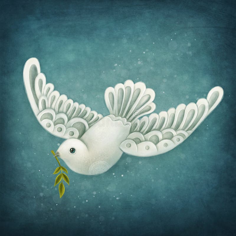 White dove with olive branch symbol of peace royalty free illustration