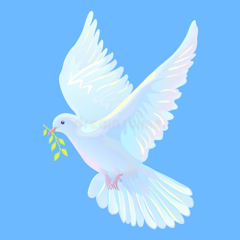 White dove is the symbol of a peace, blue sky vector illustration