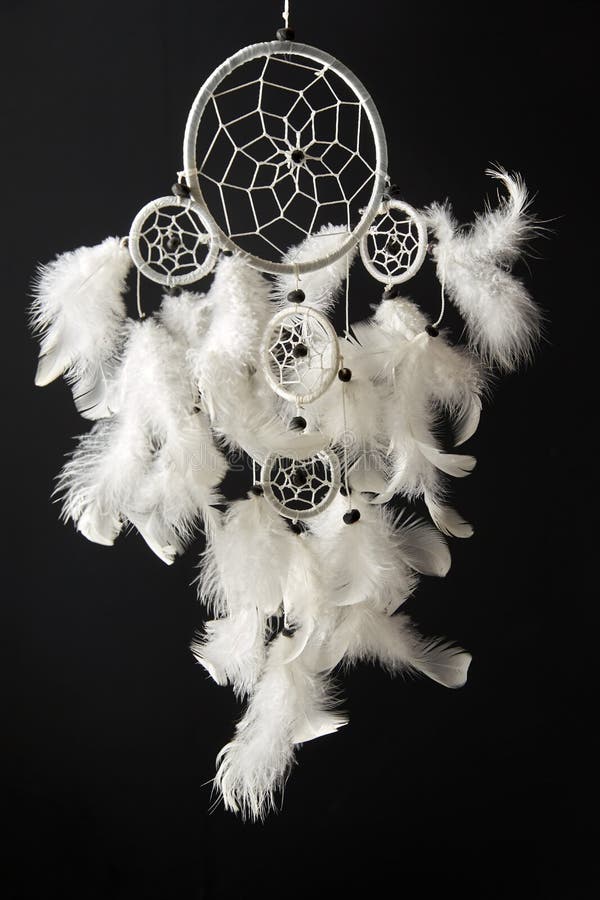White Dreamcatcher on Black Background Stock Image - Image of hoop,  talisman: 200378317