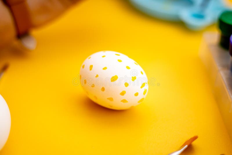 White Easter Egg with Yellow Dots Stock Photo Image of balkans, blue