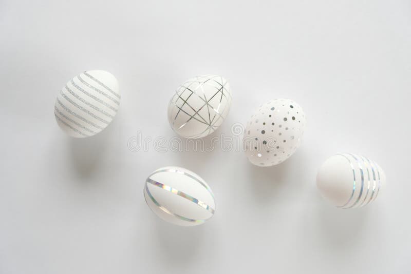 White Easter Eggs with Silver Pattern on White Stock Photo - Image of