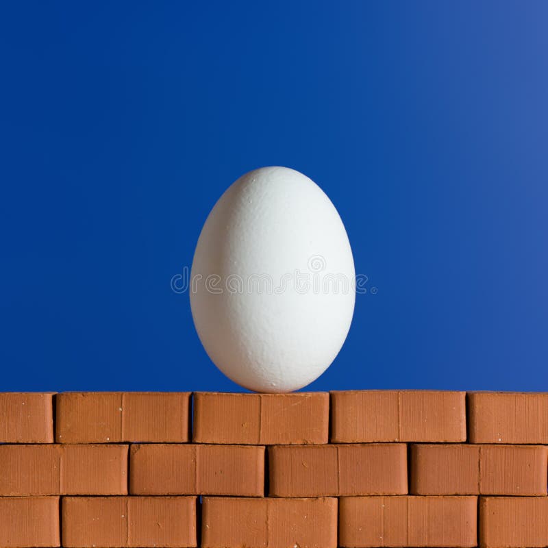 White egg on the red brick wall