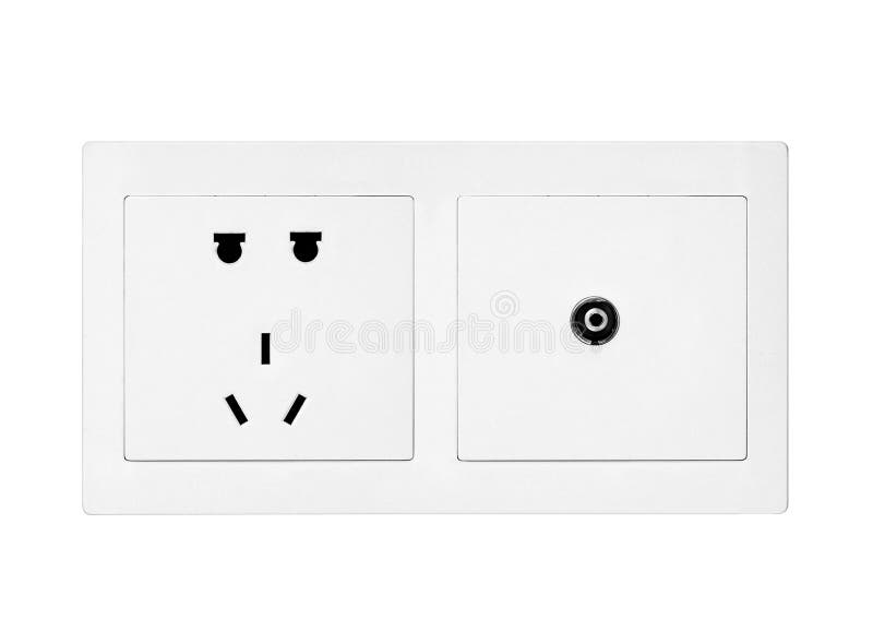 White electric outlet stock photo. Image of front, plug 61443884