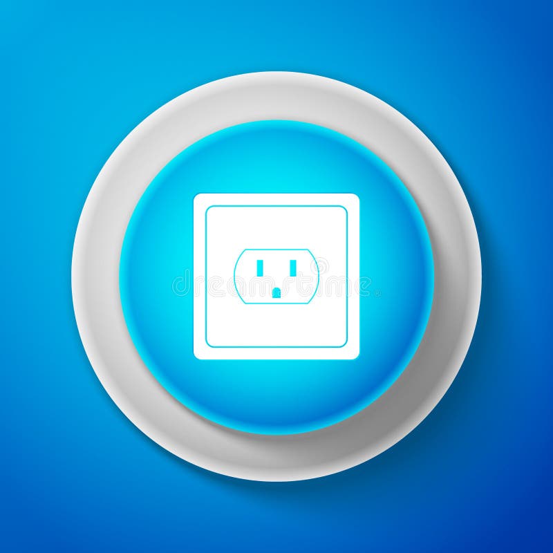 White Electrical Outlet in the USA Icon on Blue Background. Socket. Circle Blue Button with White Line Vector - Illustration of flat, object: 177740325