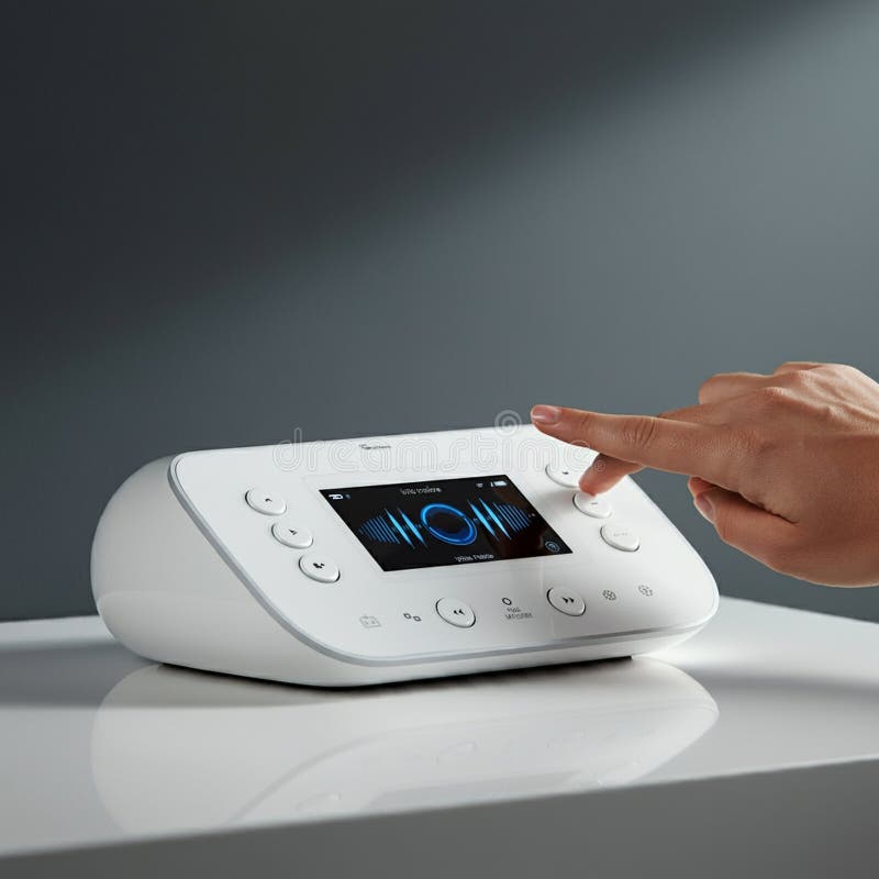 White electronic device with a sleek design and digital touchscreen display showing vector illustration