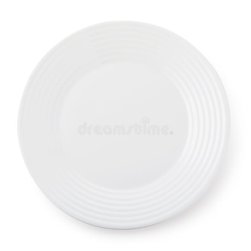 White empty ceramic plate, top view of an isolated