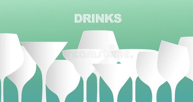 White empty glasses for beverages on green background vector illustration