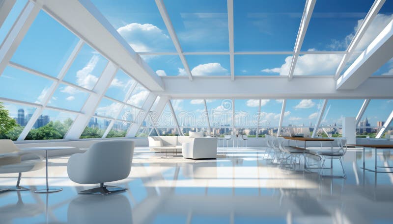 White empty modern open space loft office interior royalty free illustration