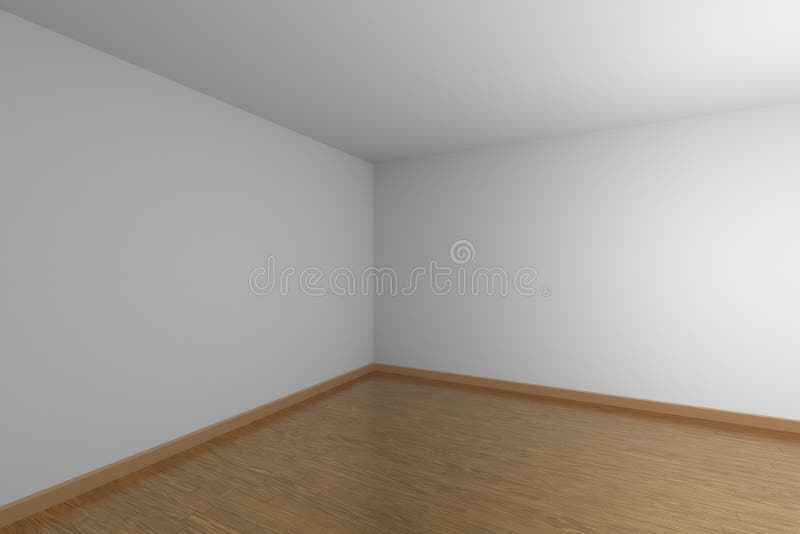 White Empty Room Dark Cornet with Brown Wood Parquet Floor Stock ...