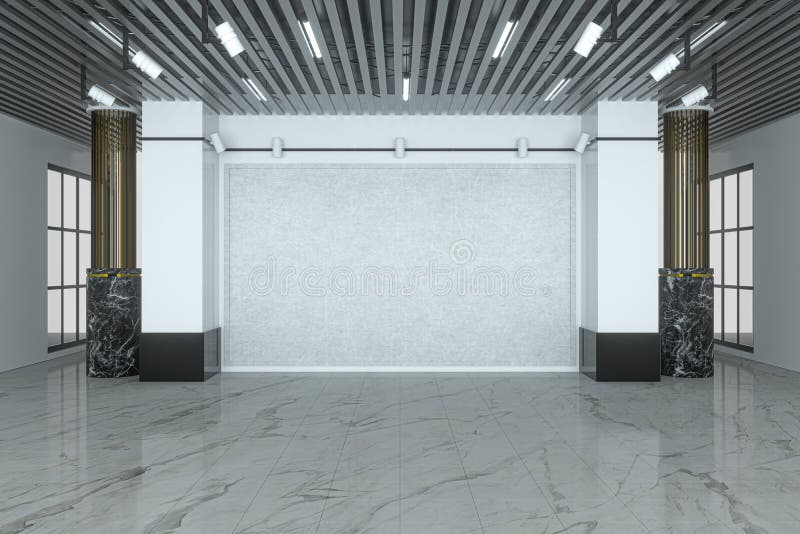 White empty room in the large showroom, 3d rendering royalty free illustration