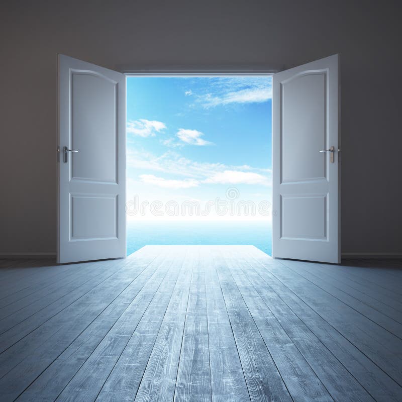 White empty room with opened door