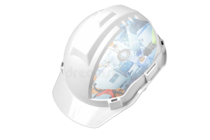 White engineer safety helmet mixed industrial robotics working on smart factory, stock photos White engineer safety helmet mixed industrial robotics working on smart factory, stock photos