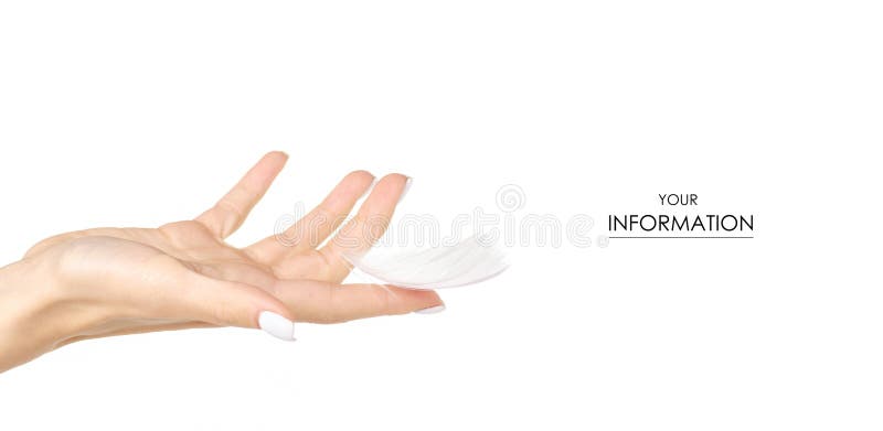 White feather in the female hand beauty care skin pattern stock images White feather in the female hand beauty care skin pattern stock images