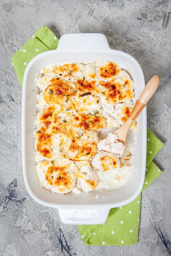 White fish casserole stock image. Image of healthy, herb 79433657