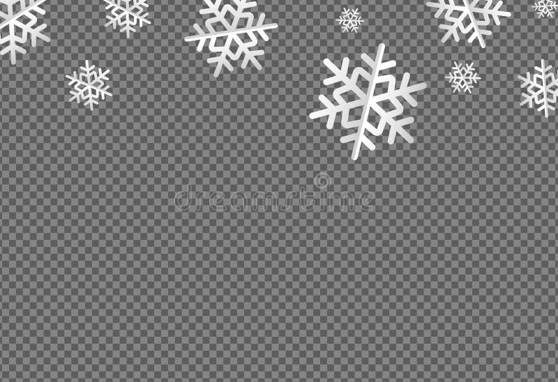 White flat snowflakes falling  from top ,Christmas decoration isolated  on png or transparent  background, space for text, sale