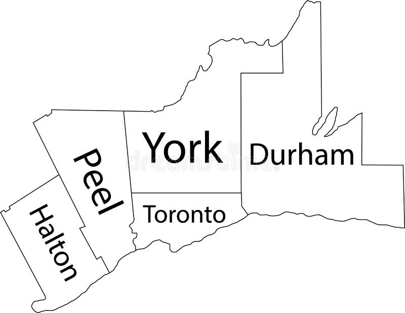 White Tagged Map of Regions of GREATER TORONTO AREA, ONTARIO, CANADA