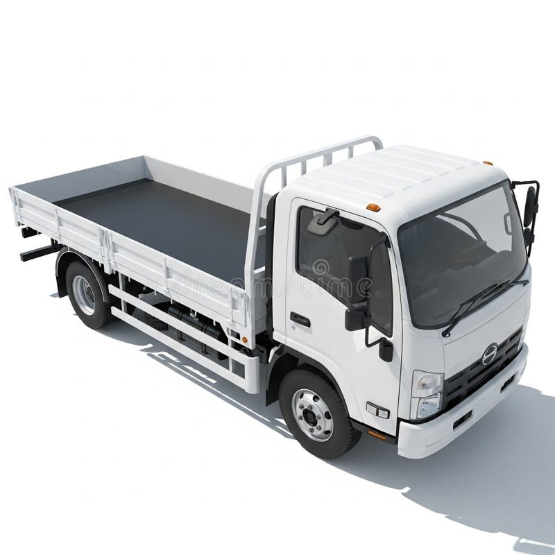 White Flatbed Truck with Open Cargo Area on a White Background vehicle transportation royalty free illustration