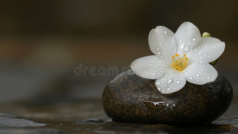 White Flower on a Stone stock photo