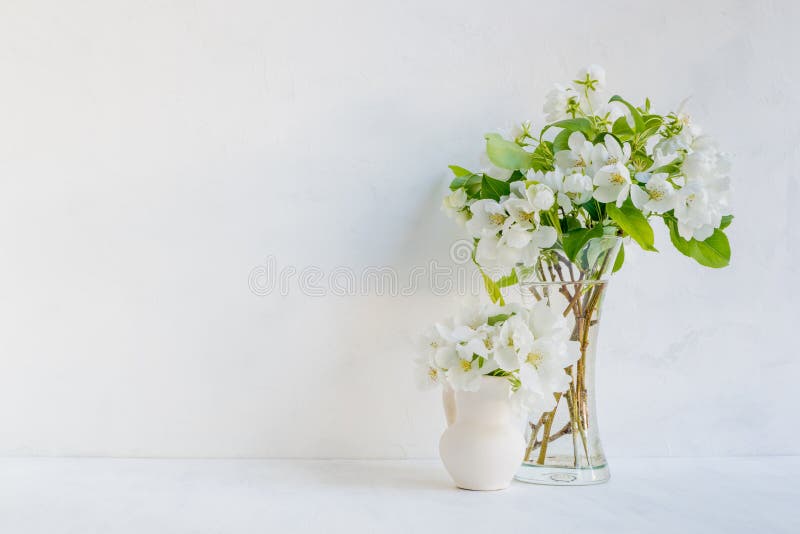 White Flowers In A Vase On A Light Background Stock Image Image of