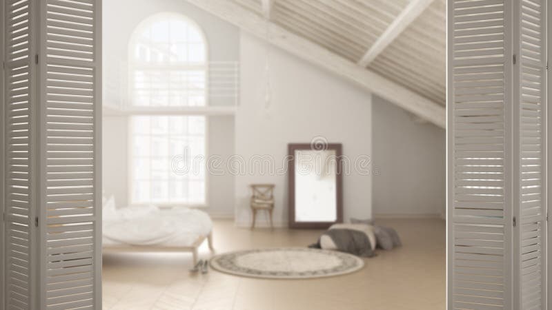 White Folding Door Opening On Scandinavian Bedroom Attic