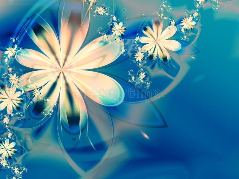 White fractal flower blue background