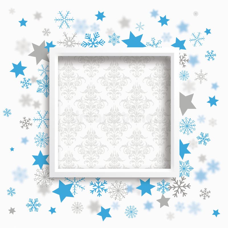 White Frame Christmas Stars Snowflakes Ornaments Wallpaper