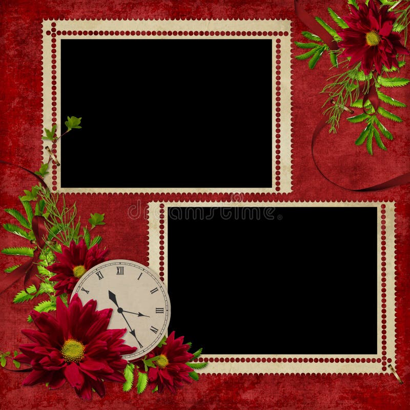 White frame with flowers and clock