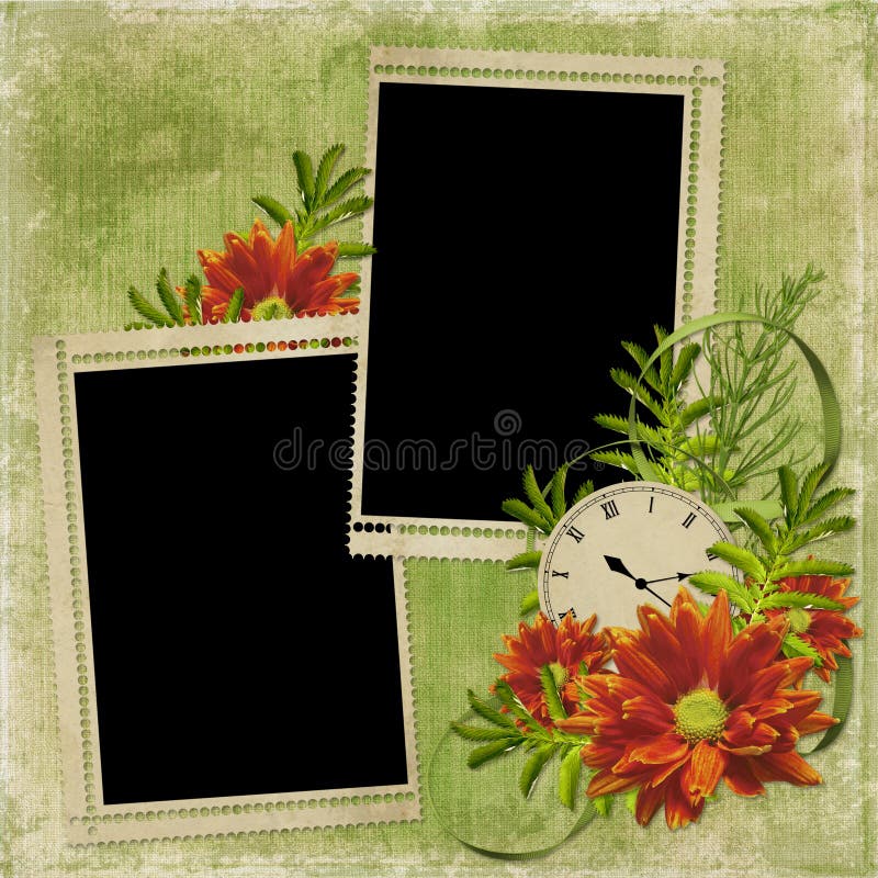 White frame with flowers and clock