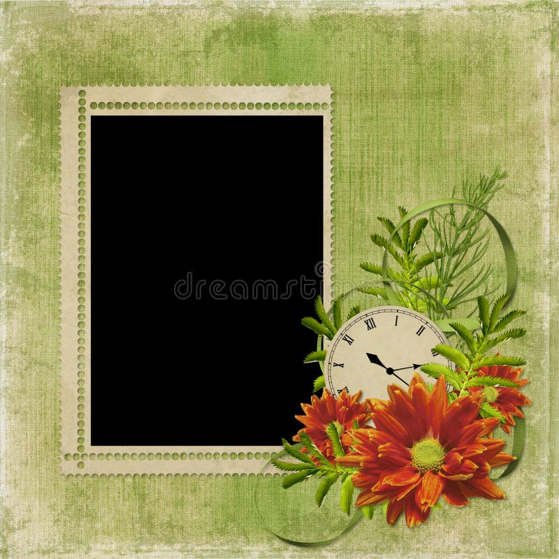 White frame with flowers and clock