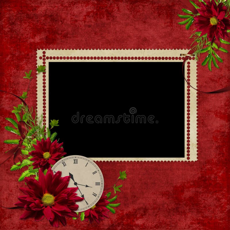 White frame with flowers and clock