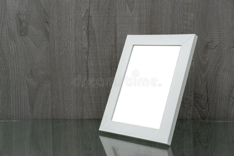 White Frame on Glass Table Mockup Stock Photo Image of empty, indoor