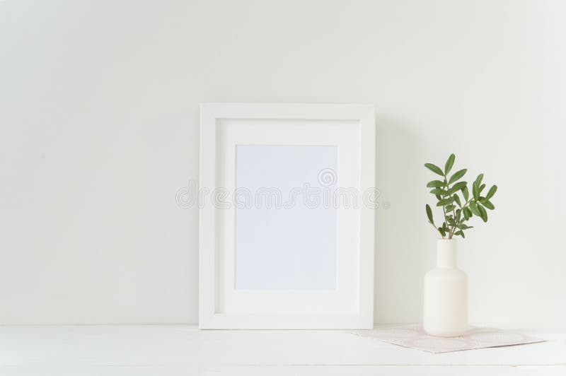 White frame mockup with vase royalty free stock images