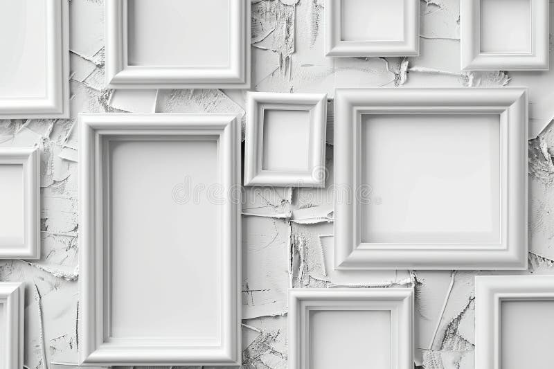 White Frame Texture Background, Realistic Square Frames, White Blank Picture Mockup Template stock images