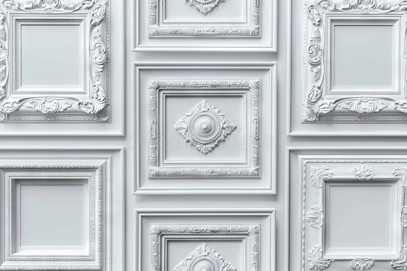 White Frame Texture Background, Realistic Square Frames, White Blank Picture Mockup Template stock photos