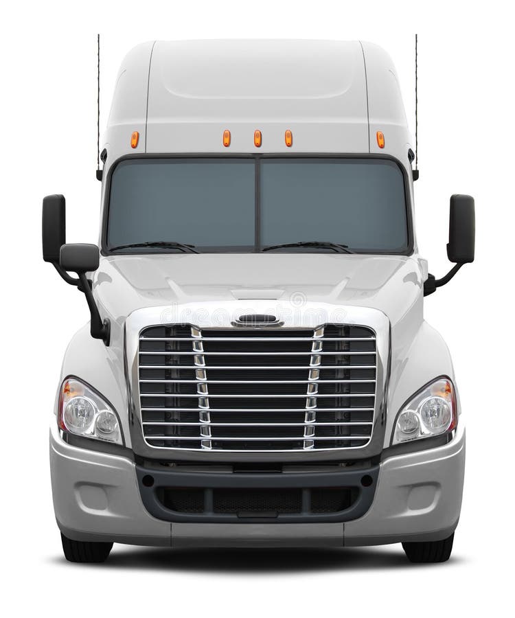 White Freightliner Columbia Truck Front View. Stock Photo