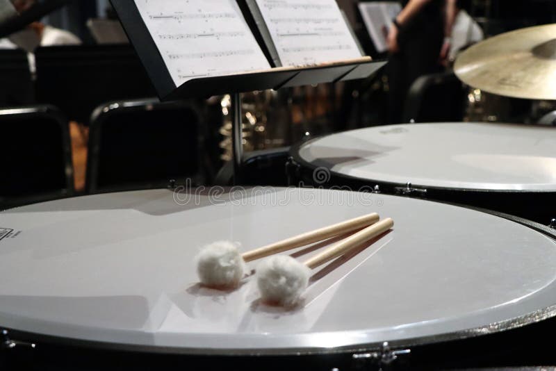 White Fur Mallets on Timpani Drum Stock Photo Image of performance