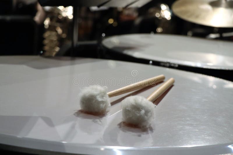 White Fur Mallets on Timpani Drum Stock Image Image of drum, concert