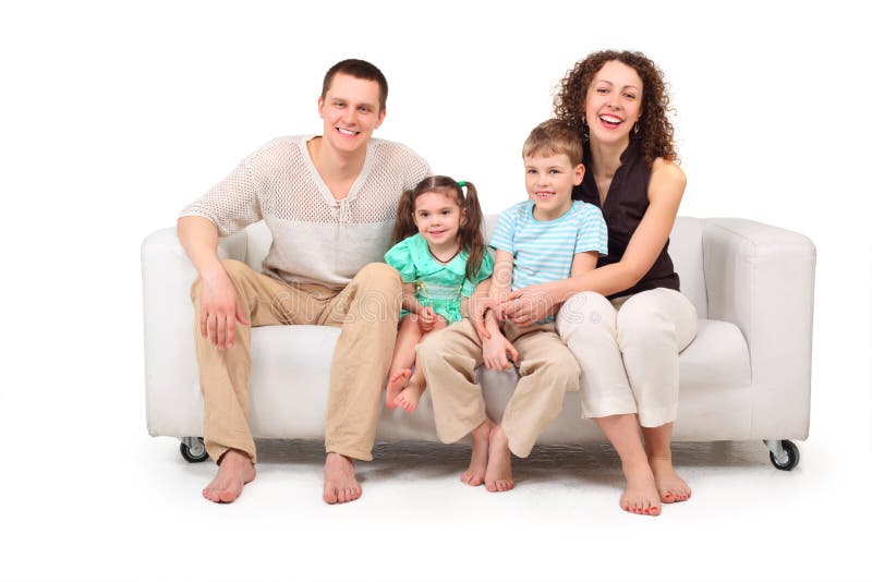 White för sofa för familjläder sittande arkivbild