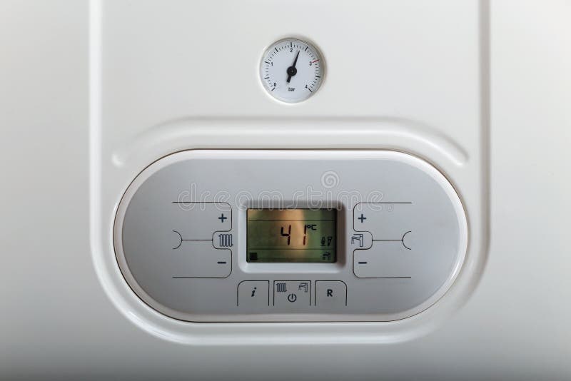 White gas boiler panel with manometer