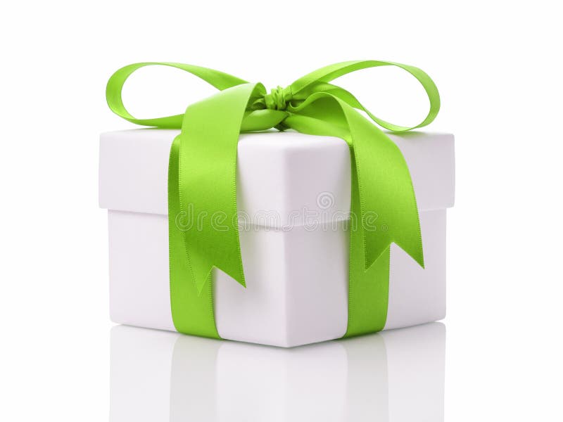White Gift Box with Green Ribbon Bow Stock Photo Image of decoration