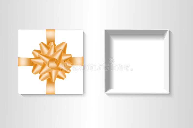 White gift box layout vector 3D model top view. Isolated empty realistic open cardboard box layout template royalty free illustration