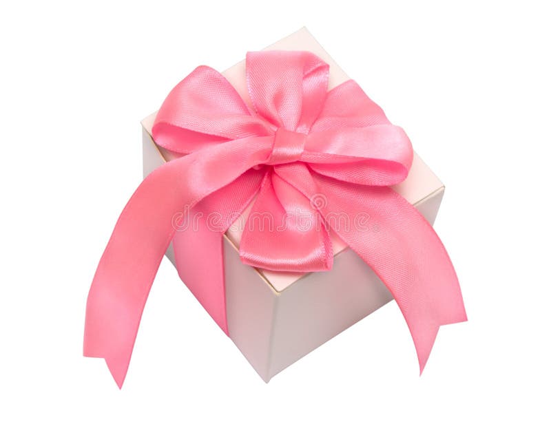 White Gift Box with Ping Satin Ribbon Bow