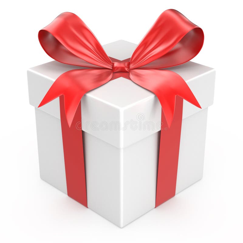 White gift box with red ribbon bow royalty free illustration