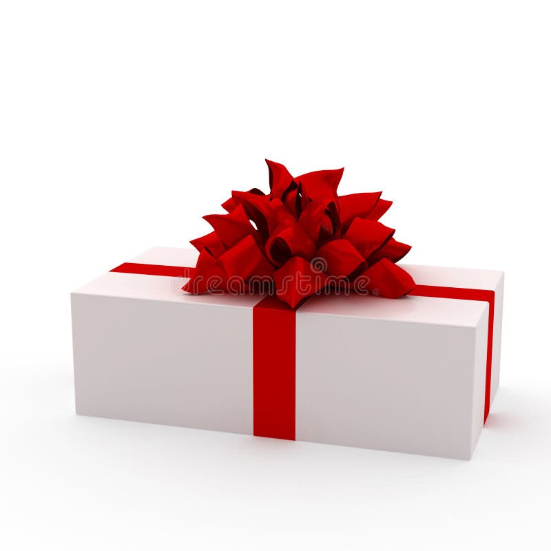 White gift with red ribbon