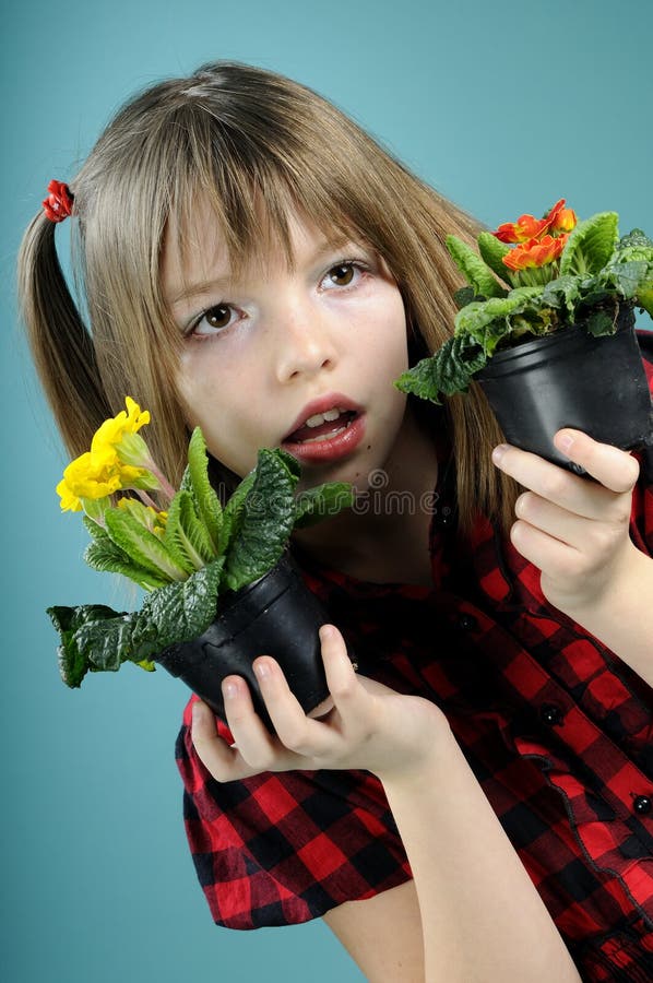 White girl choosing flowers for celebration