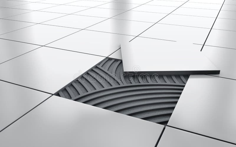 White glossy ceramic tile floor repair. background. 3d rendering stock illustration